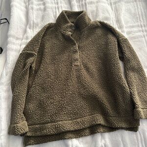 aerie Olive Green Teddy Sherpa Snap Pullover Jacket